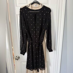 Black Gold Dot Tie-Waist Long Sleeve Dress/Tunic